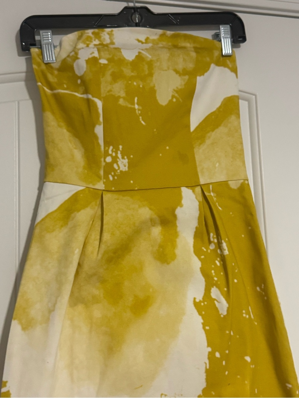 Strapless Mustard and White Printed Sheath Dress - Picture 3 of 9